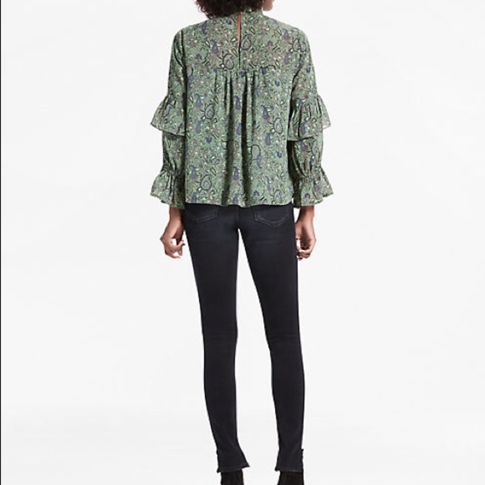 Lucky Brand High Neck Green Chiffon Blouse - Picture 3 of 4